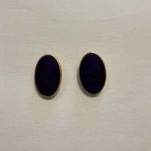Carol Dauplaise Purple Oval Suede Clip On Earrings Vintage